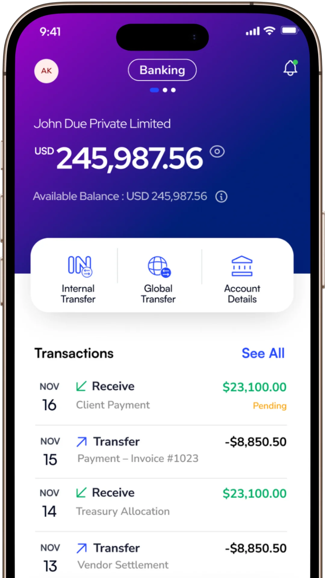 INFII Bank Account App